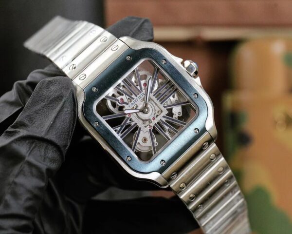 Replica Cartier SANTOS DE CARTIER Hollow Out 39.8MM Silver Blue - Image 4