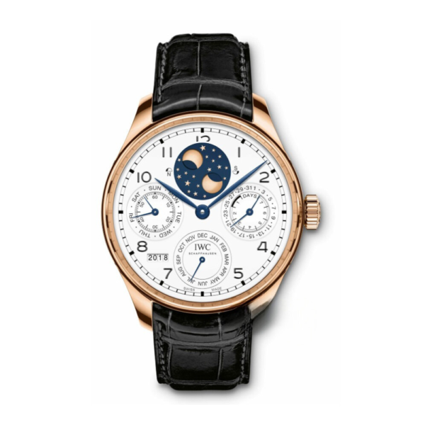 REPLICA IWC PORTUGIESER MOON WATCH 42MM Black Strap White Dial