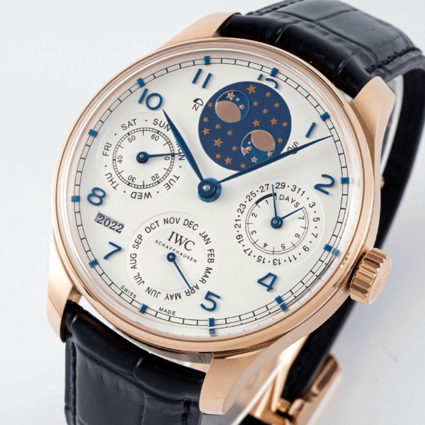 REPLICA IWC PORTUGIESER MOON WATCH 42MM Black Strap White Dial - Image 2