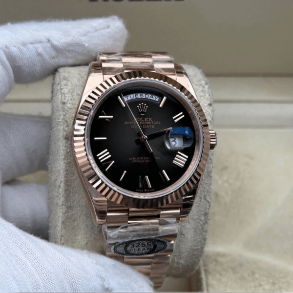 Replica Rolex Day Date Rose Gold – Black Dial - Image 2