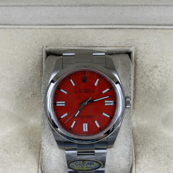 Replica Rolex Oyster Perpetual Orange Dial 41mm - Vibrant red - Image 4