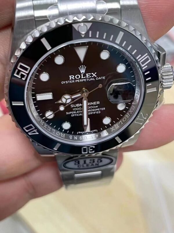 Replica Rolex Oyster Submariner Silver Black Dial - Image 4